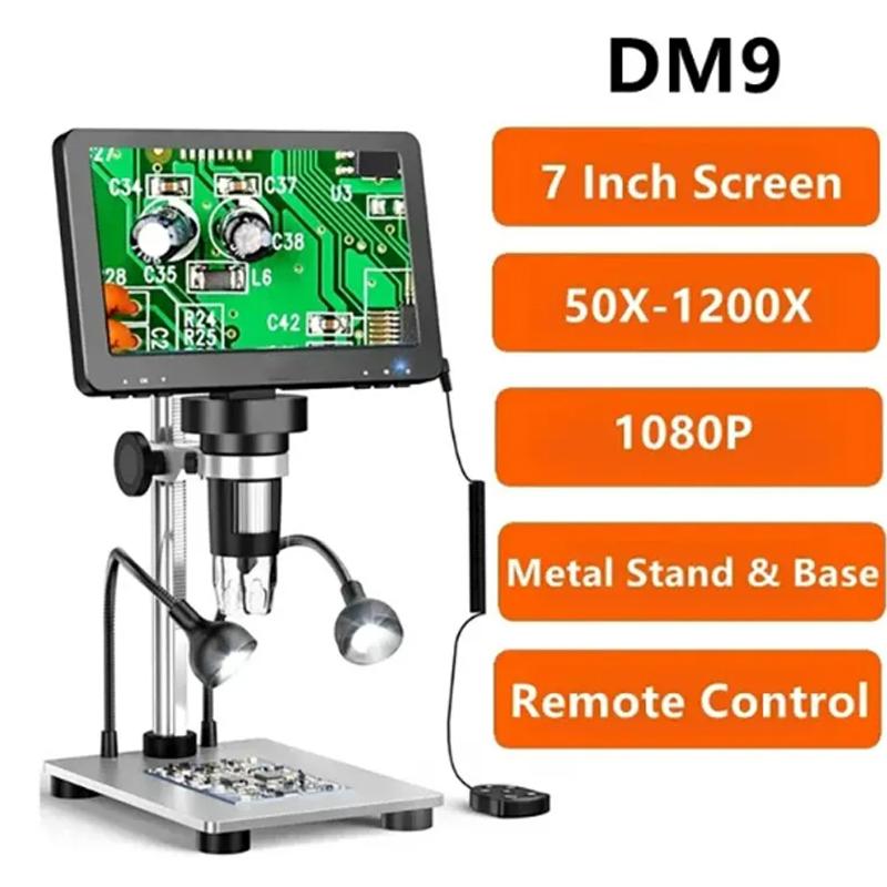 7 Inch 1080P LCD Digital Microscope 50X-1200X Soldering Electronics Microscopes With LED Lights Support PC Computer  tools