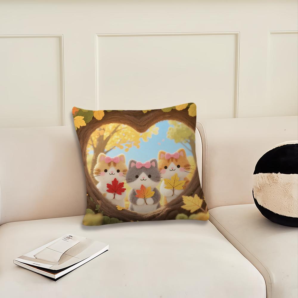 Cartoon Kitten Autumn Cute cushion cover Pillow Cover Decoration Room Home Sofa living Office Car Nordic Simplicity
