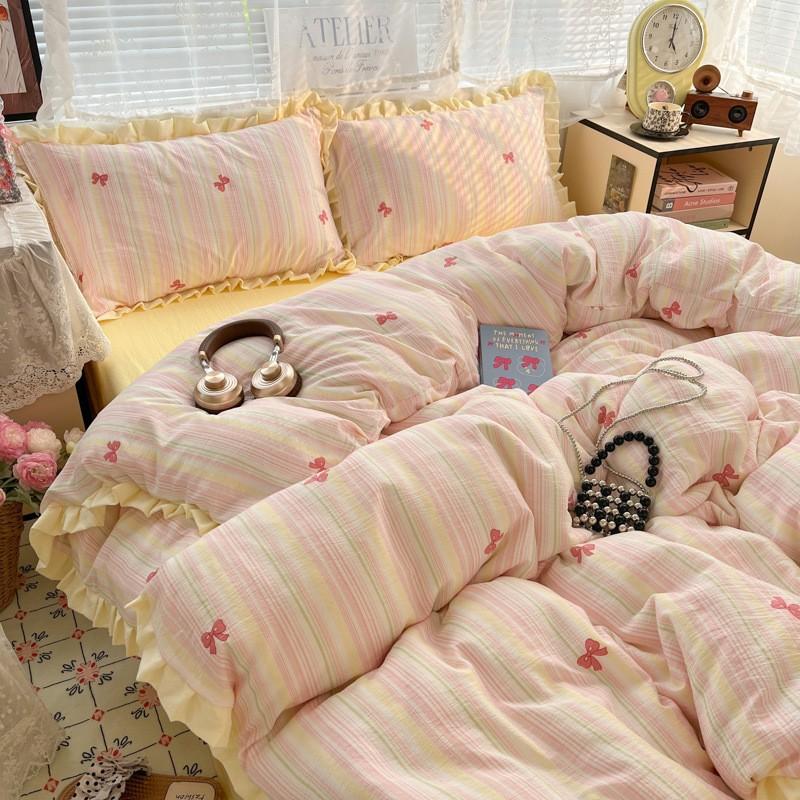 

Class A Maternal And Infant Grade Pure Cotton Lace4-Pcs Set Of Small Fresh Cotton Double-Layer Yarn 3-Pcs Bedding In Student Dormitory 120x200cm single-piece mattress