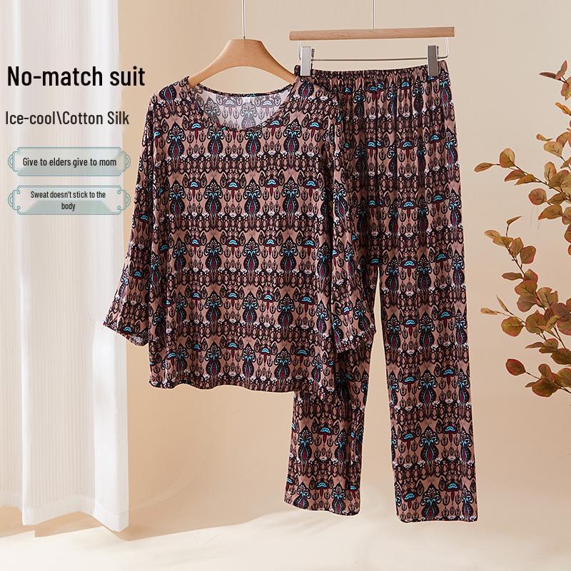

Mom s Rayon Cotton Long Sleeve Pajama Set for Women - Plus Size, Printed, Ideal for Spring to Autumn XL (90-105 lbs) розовый