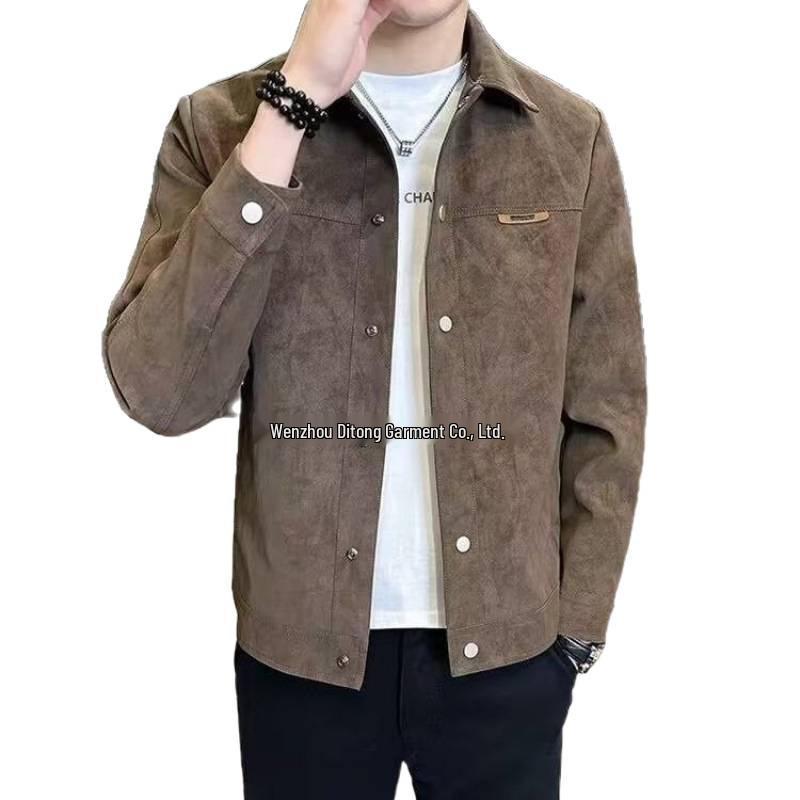 2025 Men's Suede Plush Lapel Jacket - Trendy Spring/Autumn Street Style, High-End & Versatile