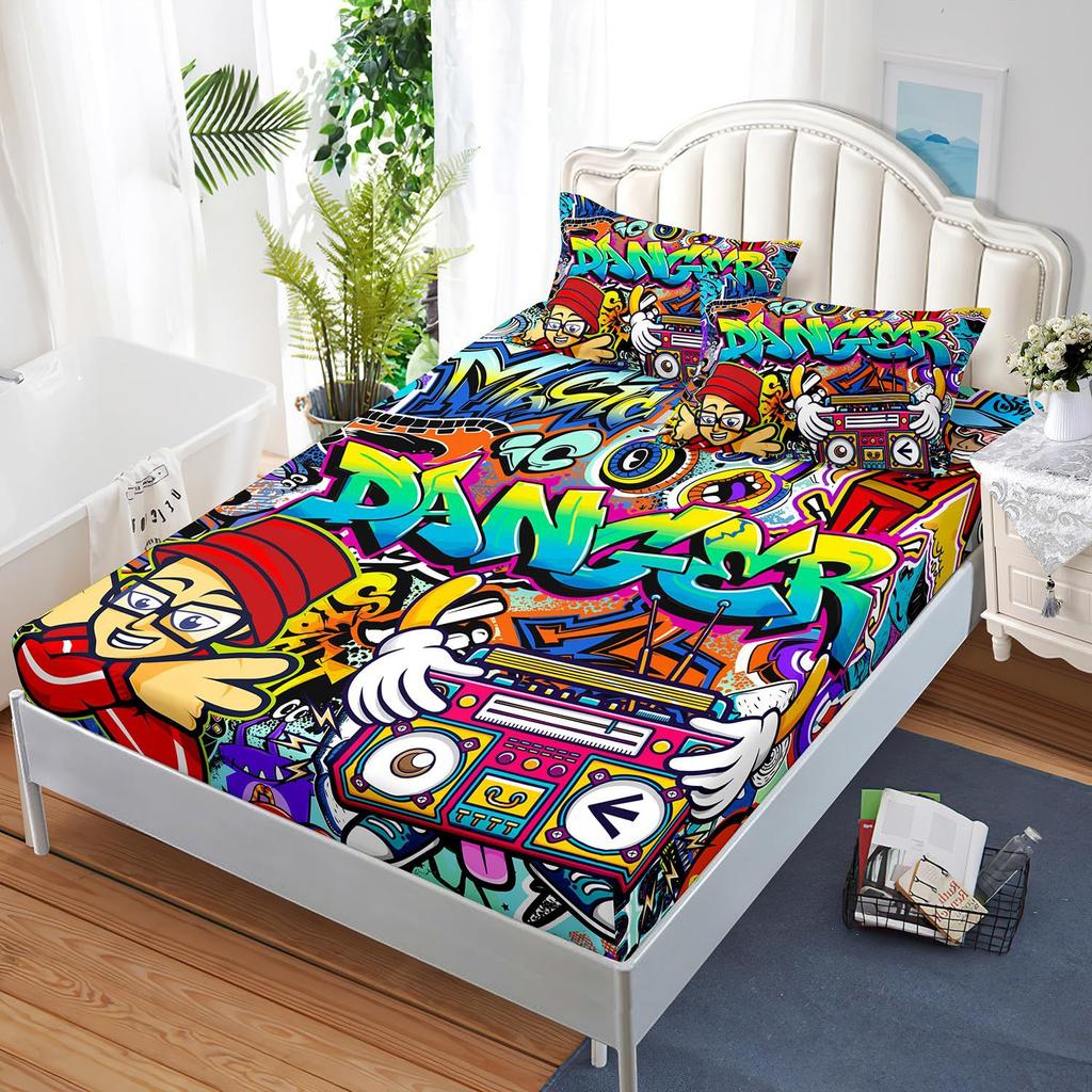 Musik Farbe Graffiti Tänzer Muster Blatt Dreiteilig Digitaldruck Bettwäsche Kinder Erwachsene