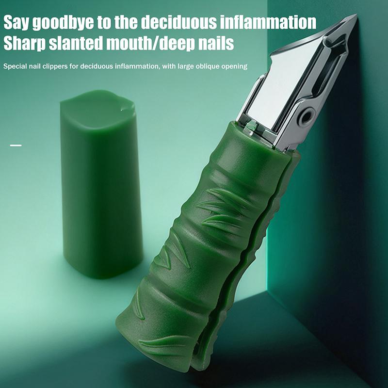 Durable Slant Edge Nail Clipper Large Opening Splash-Proof Nail Trimmers Nail Pliers Green Bamboo Shape Household Manicure Tools