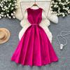 French Dress Women's Summer High-end Feeling with Belt Waist Round Neck Sleeveless Big Swing Vest Dress