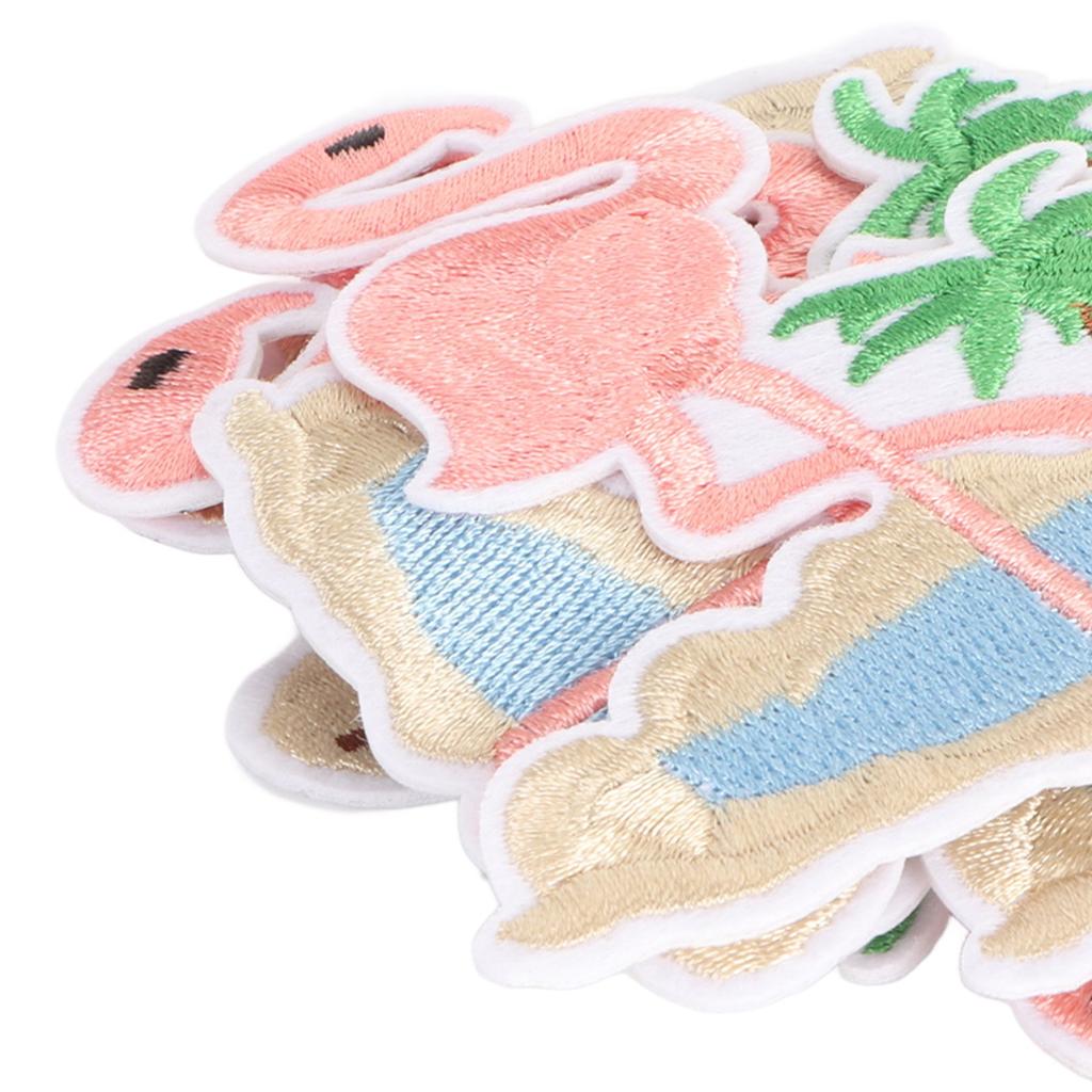 Cloth Patch Iron On Sew On Cute Flamingo Pattern Embroidered Clothing Appliques for Shirts Jackets Bag Pink 10pcs