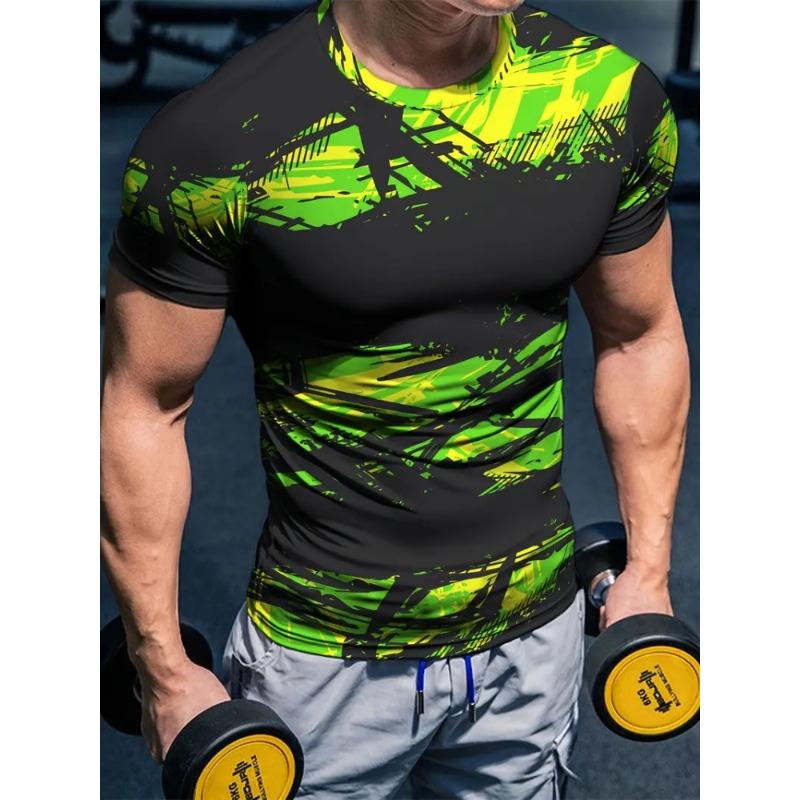 Men's Racing 3D Printed Round Neck Short Sleeve Top Casual Loose Men's T-shirt Daily Sports Sweat Absorbent Short Sleeve