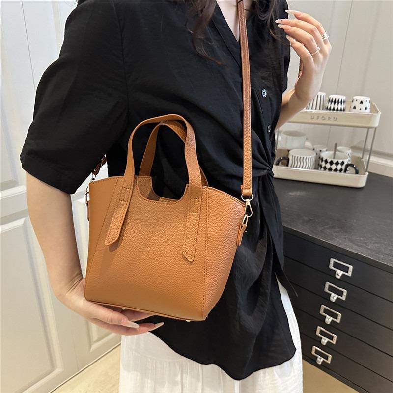High Value Solid Color Bucket Tote Bag Simple Handbag New Simple Fashion Versatile Shoulder Messenger Commuter Bag