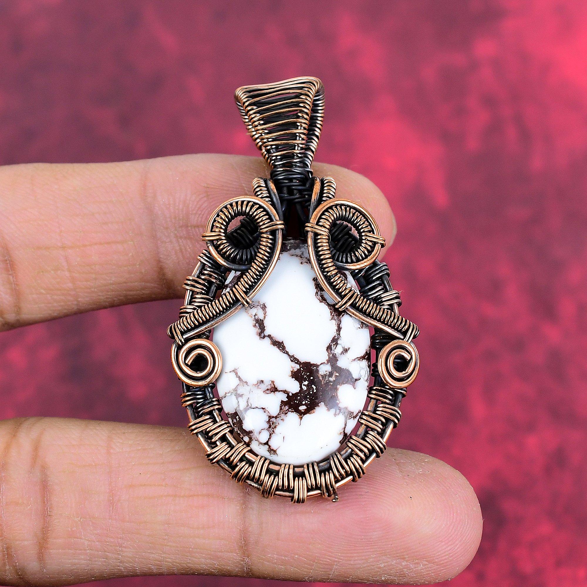 Wild horse magnesite pendant copper wire wrapped pendant handmade copper jewelry natural gemstone pendant gifts for him wire wrapped jewelry