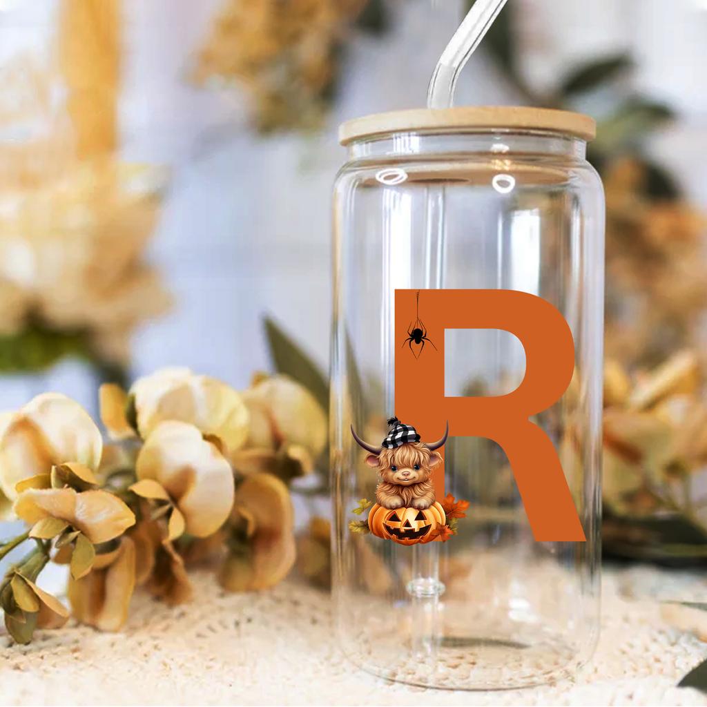 16oz 26 Buchstaben A-Z Libbey Trinkglas Kaffeetasse Mason Einmachglas mit Bambusdeckel & Strohhalm Sommer Getränkegeschirr Glasflasche Hochzeitsgeschenke