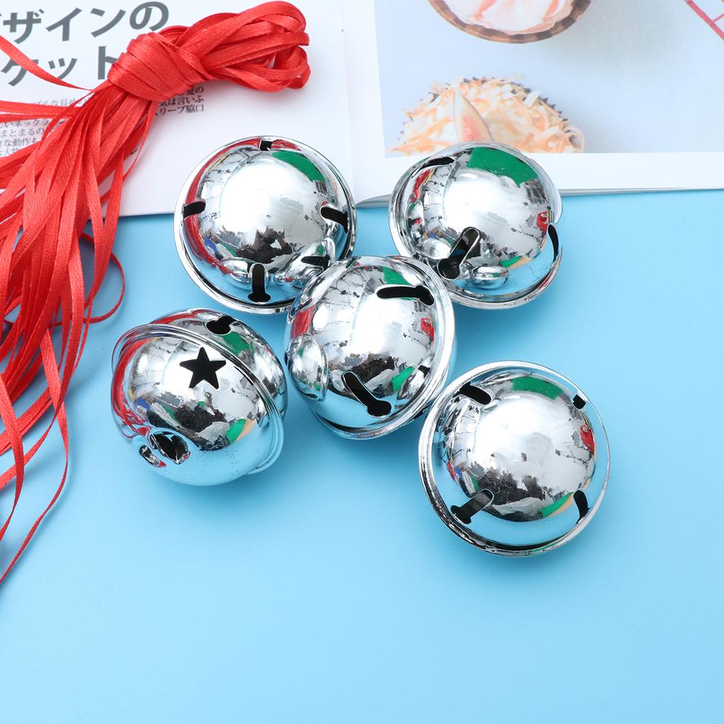 10pcs Jingle Bells Decor Set 4Cm Golden Christmas Bells 10M Ribbon Handmade Hollow Diy Accessories Party Ornament Hanging