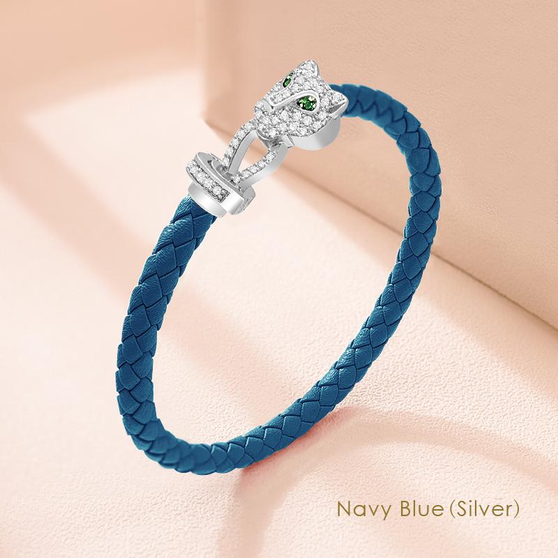 MOONLIGHT Classic Design Exquisite Cheetah Zircon Bracelet for Women Braided Leather Bracelet Quality Banquet Couples Gift