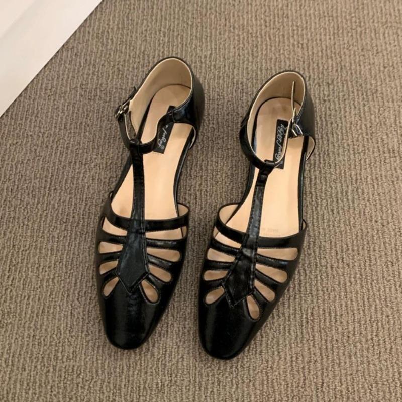 Low Sandals Woman Leather Low-heeled PU Hoof Heels Rome Rubber Fabric Slides Low Sandals Woman Leather Low-heeled Fabric Rome PU