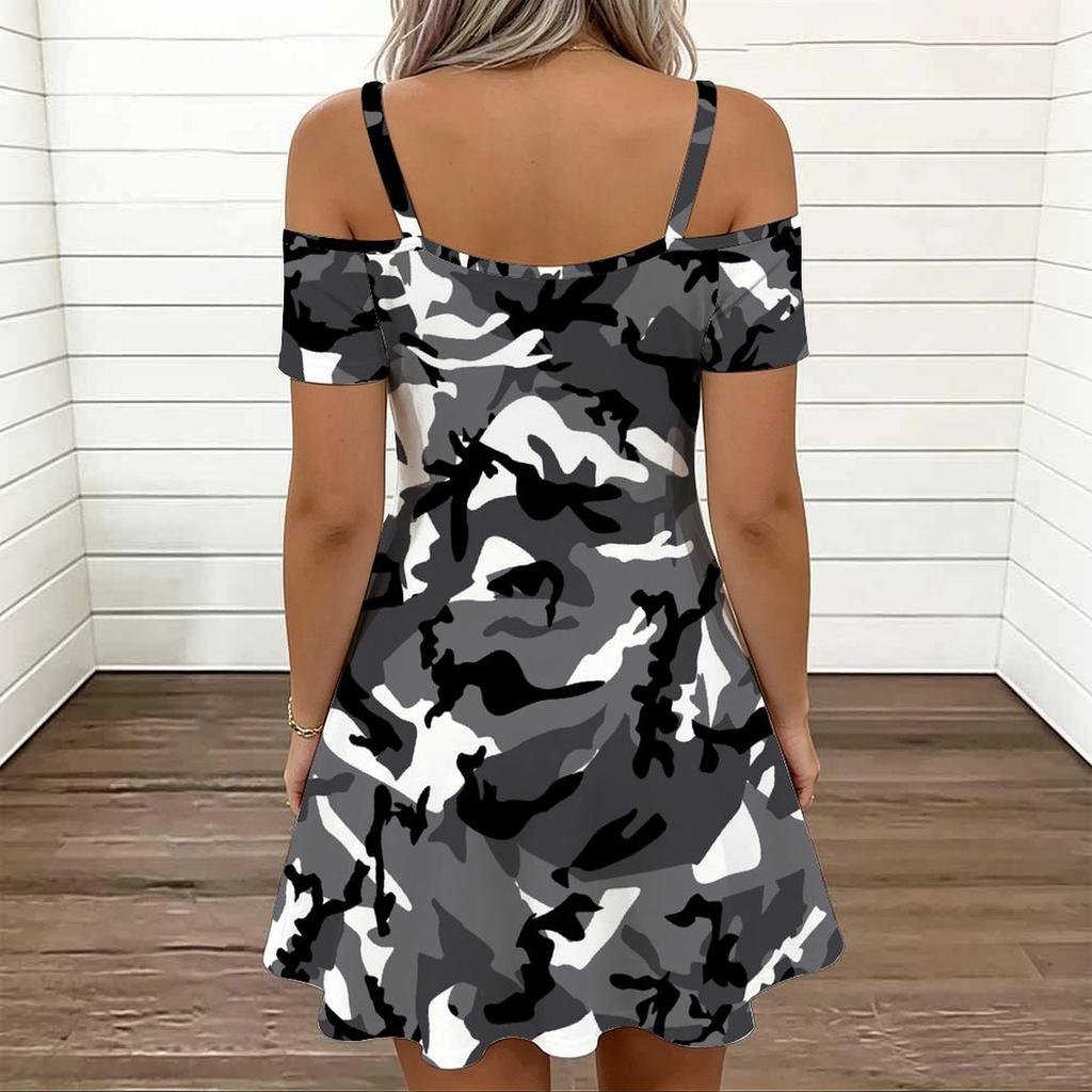 Damen Neckholder Übergröße Kleid Mehrfarbig Botanisch Bedruckt Fließendes Strand Sommerkleid