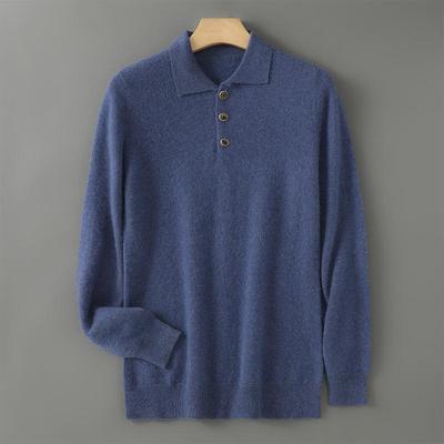 Men's 100% Pure Wool Thick Knit Lapel Sweater for Autumn/Winter - Business Casual Base Layer