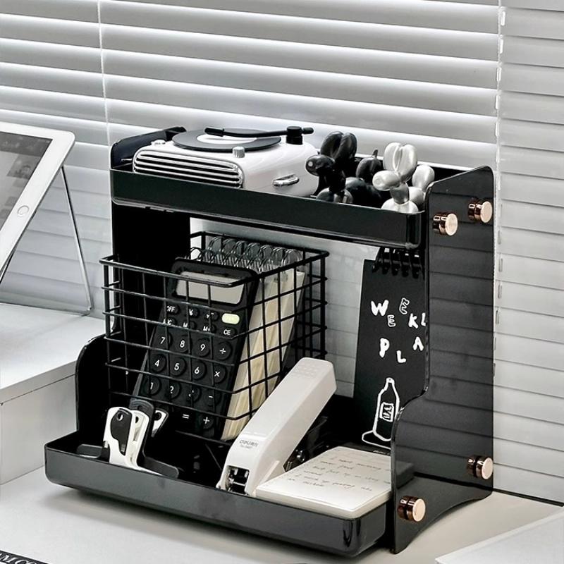 

Office Table Storage Box Desk Organizer Stationery Sundries Two-layer Storage Rack Basket Acrylic Table Cosmetic Shelf Organizer чёрный