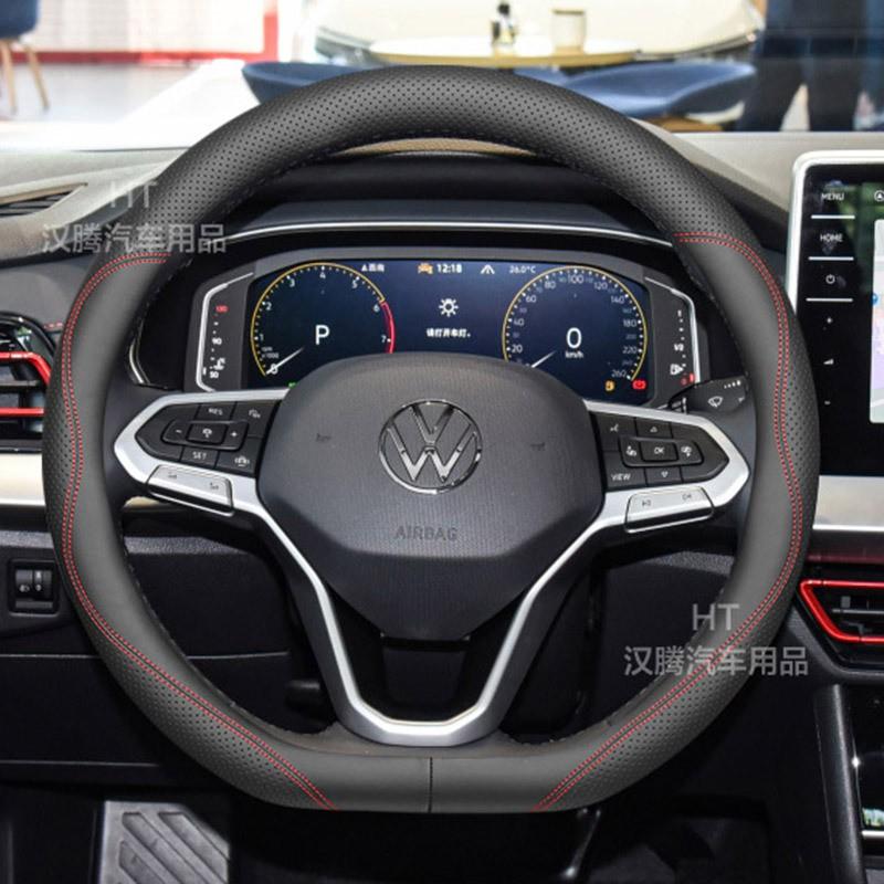 Genuine Leather Steering Wheel Cover VW Jetta Magotan Golf 8 Pro Passat EV Universal 38cm Diameter Sport Style