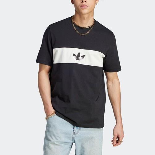 adidas Color-block Logo Print American Retro Crew Neck T-shirt for Men, Black