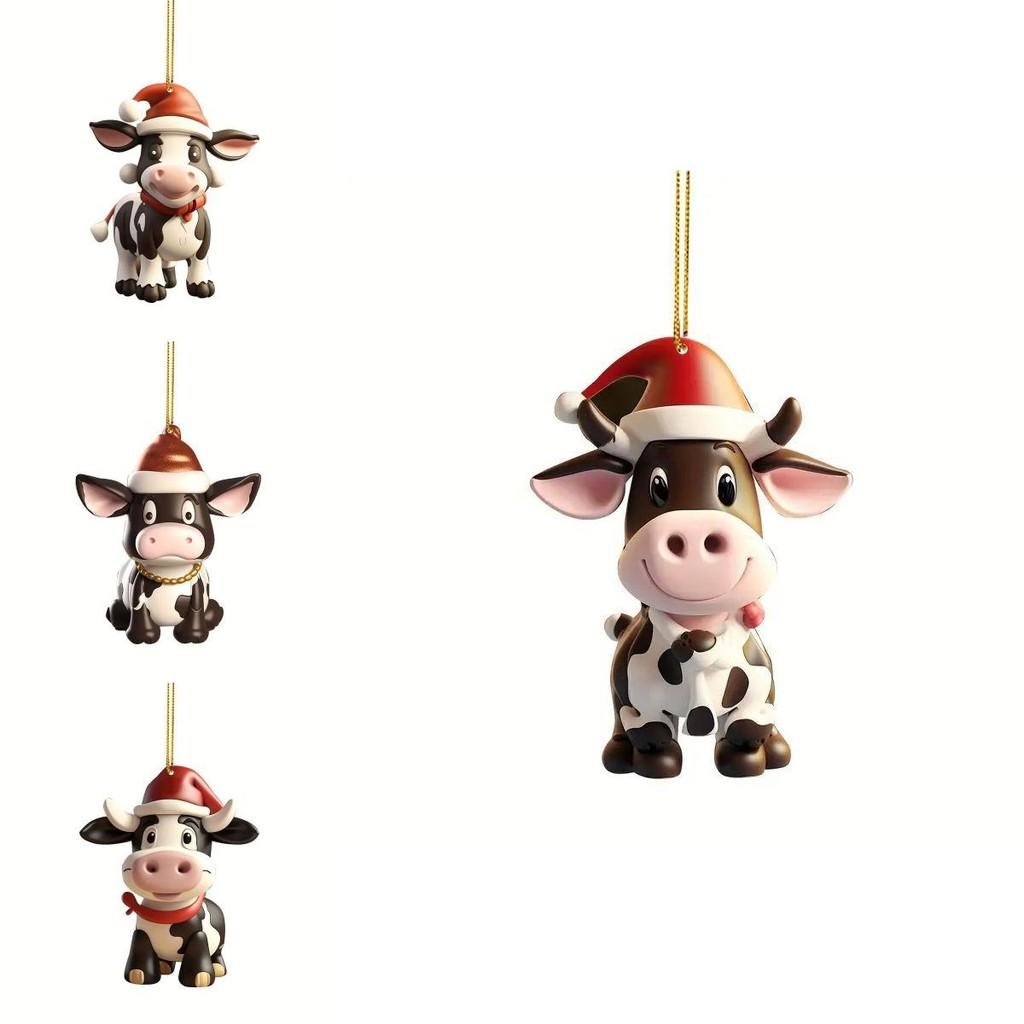 Colorful Cartoon Cow Acrylic Pendant For Festive Car Interior Decoration