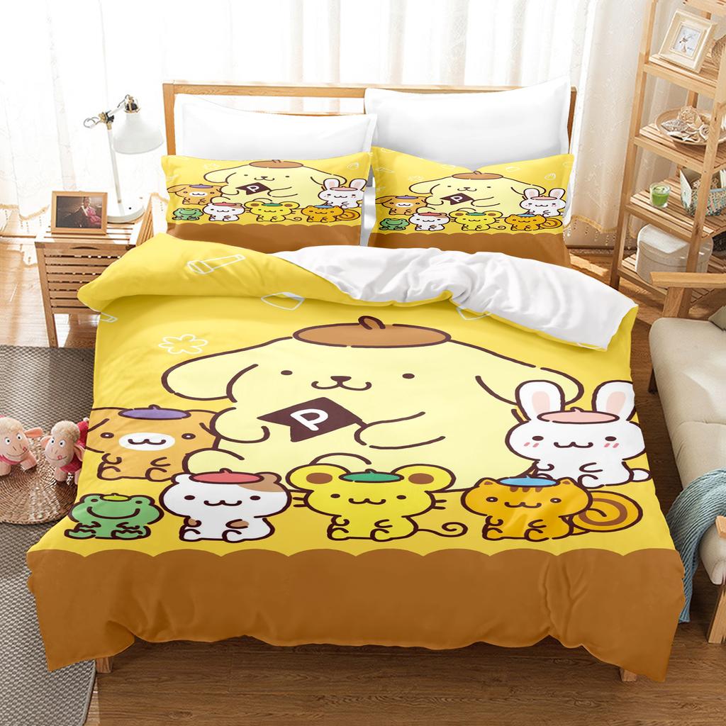 Pompompurin Sanrio 3-Piece 1 Quilt Cover One Piece Bedding Set Comforte Luxus Exquisite Birthday Gift 100% Polyester Home Decor