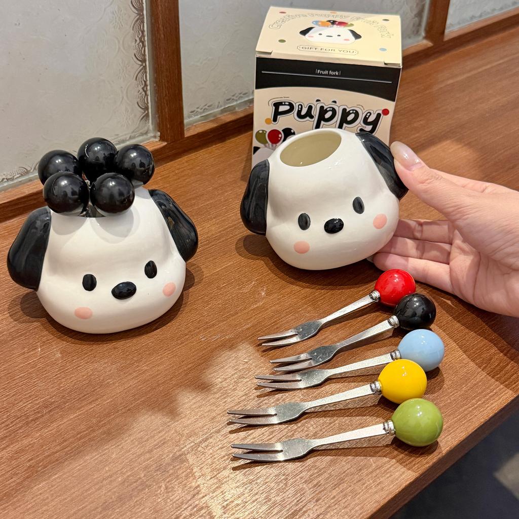 Puppy Fruit Fork Household Stainless Steel High-value Storage Tank Living Room Ornament Small Fork Child Safety Fruit Sign