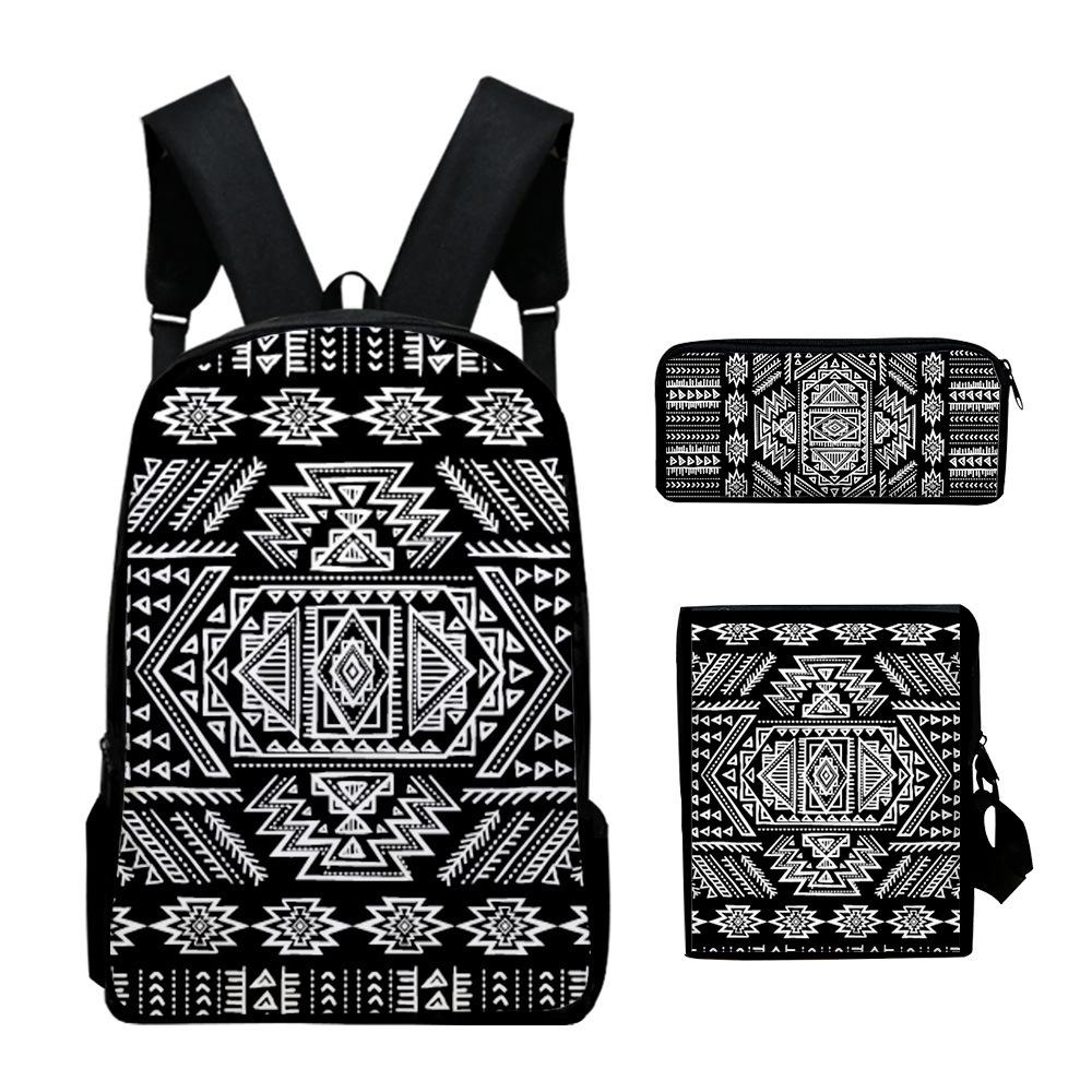 Classic Novelty Cool Ethnic Style 3D Print 3pcs/Set Pupil School Bags Laptop Daypack Backpack Inclined Shoulder Bag Pencil Case