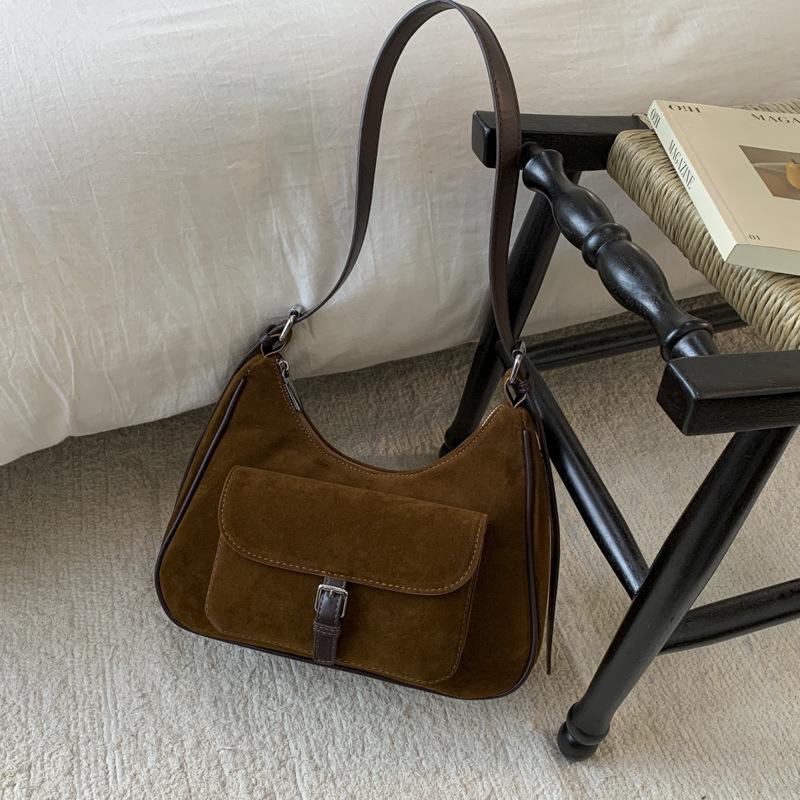 Suede Bag Women's Large Capacity 2025 New Autumn and Winter Matte Retro Shoulder Underarm Bag Commuter Dumpling Bag