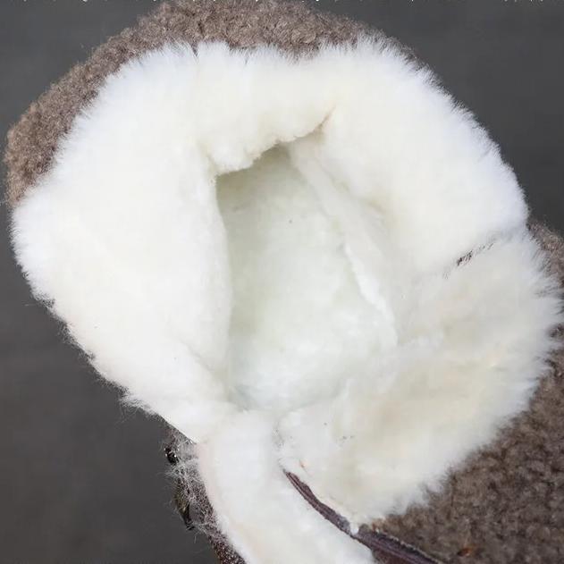 Johnature Botas Curtas de Lã em Couro Genuíno Casuais Quentes e Peludas com Solado Macio Botas de Algodão Femininas
