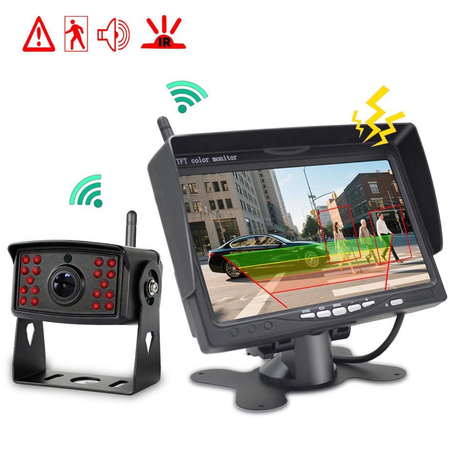 HD Wireless Backup Camera Infrared Night Vision Rear 7In Monitor AHD1080P BSD for Truck Bus RV Camper Trailer Excavator Lorry