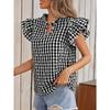 Summer Women Sweet Cute Plaid Short Sleeve Top Double Layer Ruffle Hem Blouse