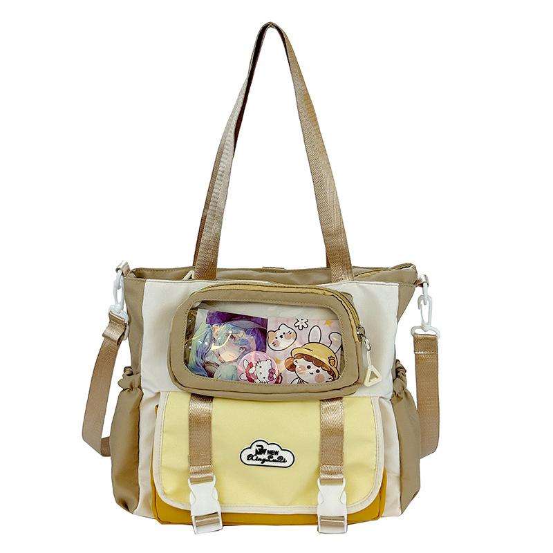 Large capacity messenger bag female college student class leisure commuter bag make-up bag cute contrasting color portable shoulder bag