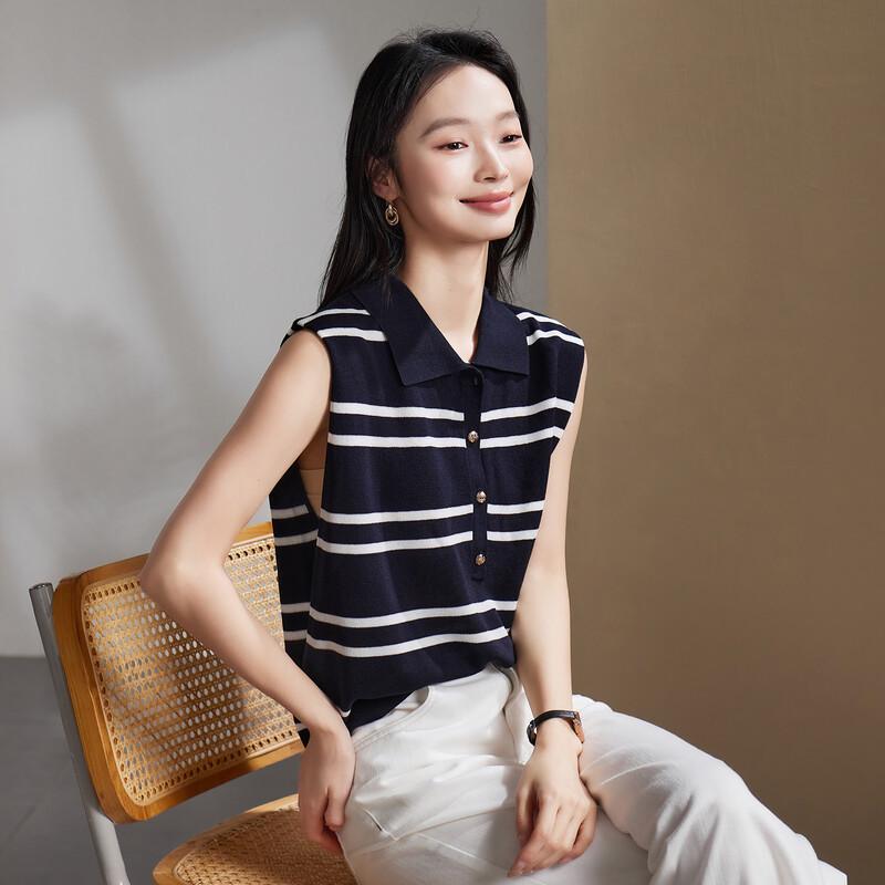 SOFSIL Women s Striped Knit Sleeveless Polo Top XL