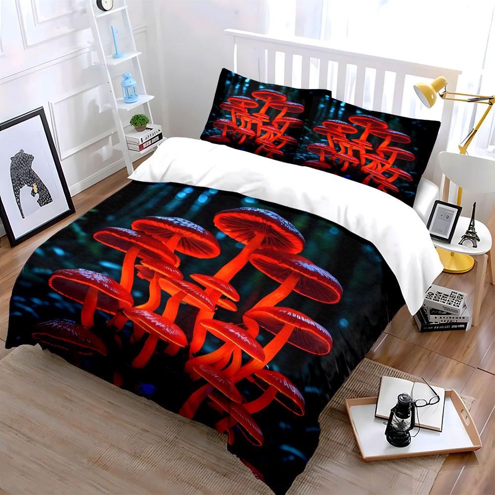 Glowing Mushroom Decor Set Multiple Sizes Kid'S And Adults' Bedroom Exquisite 3Pc Bedding Set, Gift