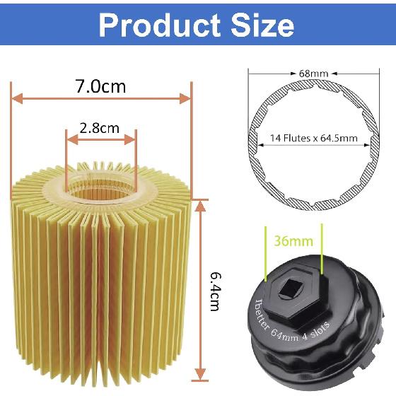 Oil Change Tool Kit, 04152-YZZA1 Oil Filter Tool, Oil Filter Wrench, Drain Plug, Gasket For Select Toyota, Tacoma, Camry, Tundra, RAV4, Highlander,