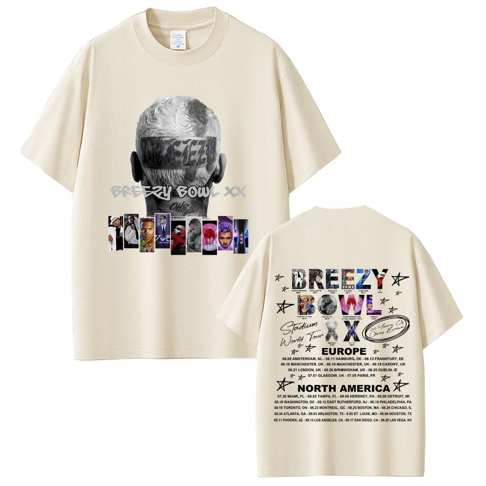 Rapper Chris Brown Breezy Bowl XX Tour 2025 T Shirt Unisex Women Hip Hop Fashion T-shirt High Quality Cotton Short Sleeve Tees Tops