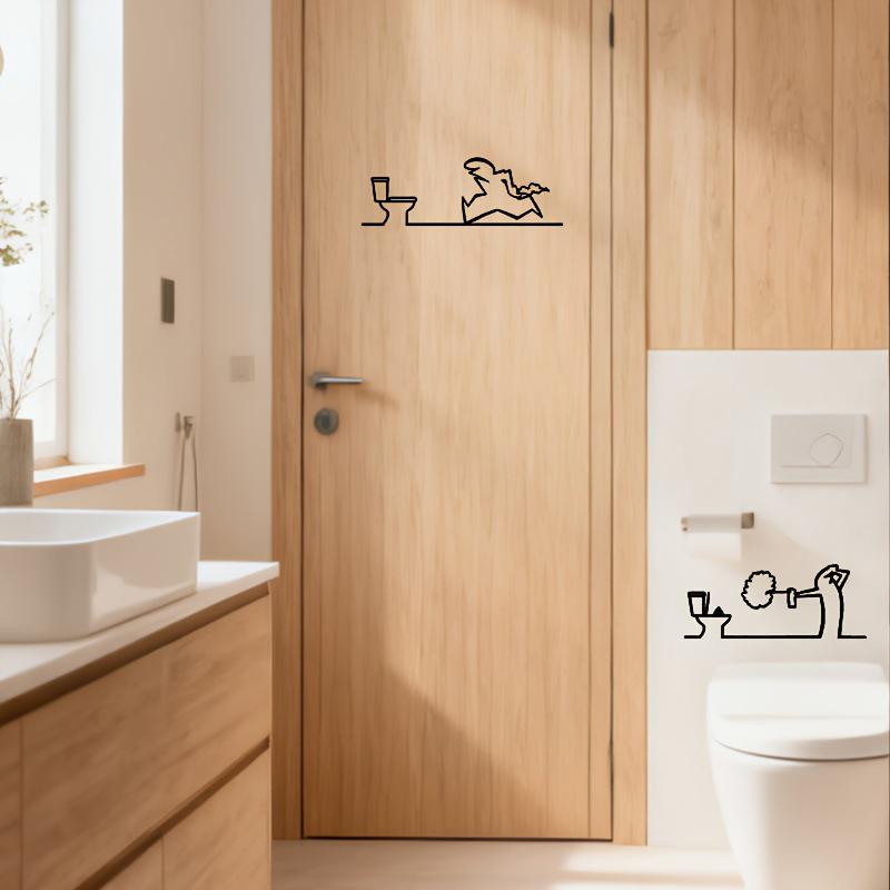Minimalistický kovový koupelnový znak Ornament Symbol toalety Sprchová figurka Dveřní umělecký znak Domácí nástěnná umělecká dekorace Humorný design