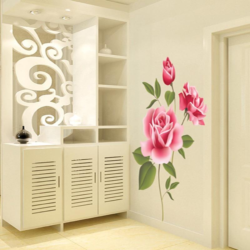Romantic Rose Flower Love 3d Wall Sticker Home Decor Living Room Bedroom Kitchen Flower Shop Decals Mother's Day Gift Home Decor