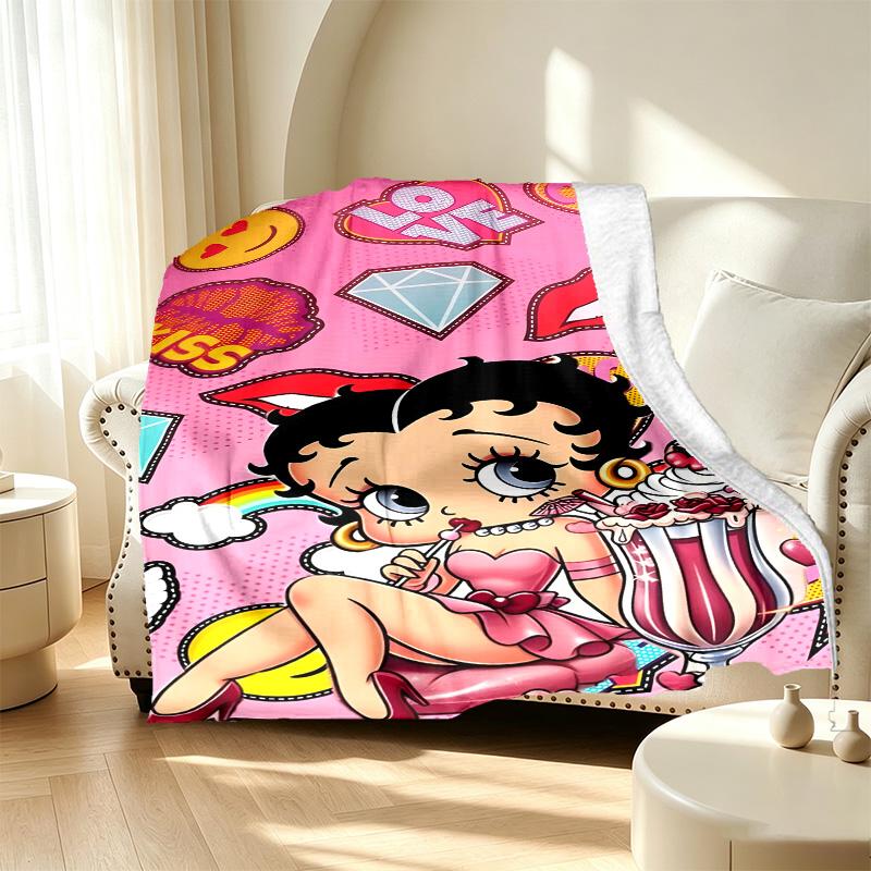 Betty Boop Pattern Blanket for Home Decoration, Bed, Sofa, Car Travel, Camping, Suitable for All Seasons, Birthday Christmas Gift