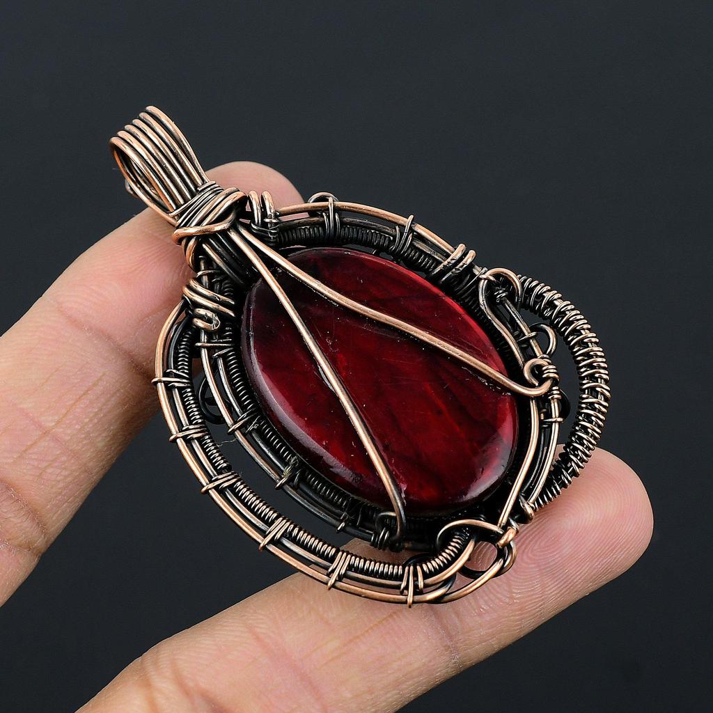 Red Flash Labradorite Pendant, 999 Copper Wire Wrapped Jewelry, Gemstone Jewelry Pendant, Handmade Wedding Gift Jewelry