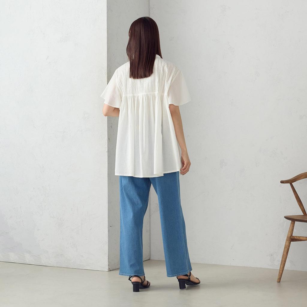 Comme Ca Ism Indian Cotton Pintuck White Blouse, 12-90IK07-205,