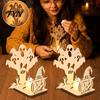 Window Silhouette Display Halloween Candle Holder, Spooky Pumpkin Bat Shadow Tealight Creative Casting Holder Vintage Wooden Candlestick Ornament for