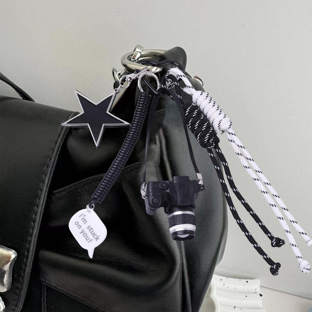 Creative Camera Star Keychain For Women Hand Woven Nylon Rope Bag Charm Aesthetic Bag Accessories Backpack Pendant