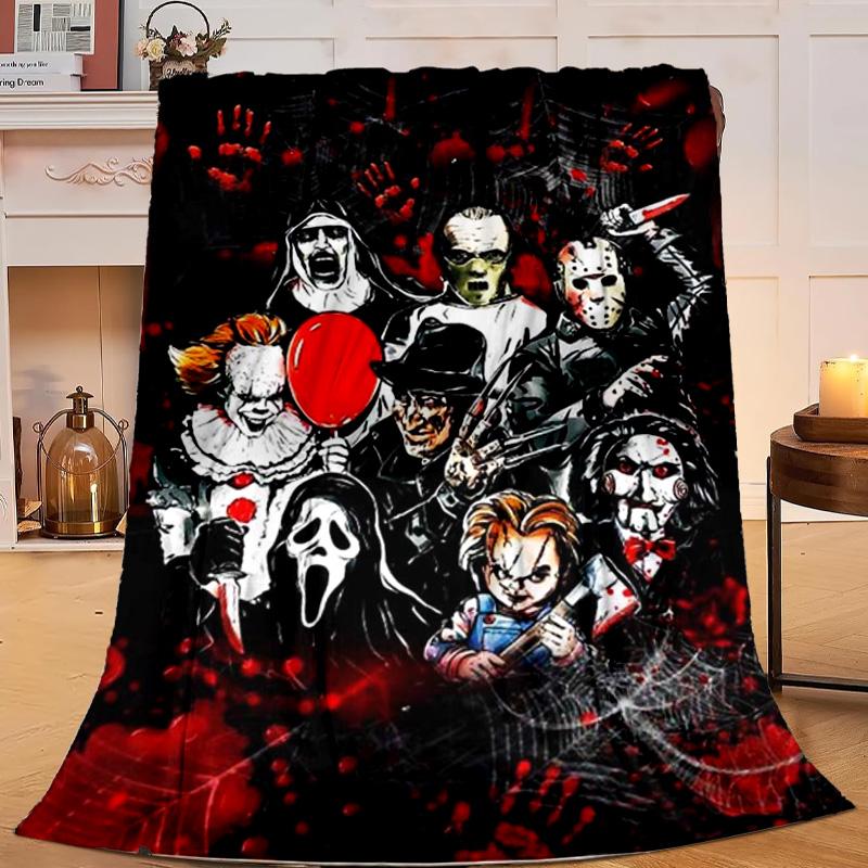 1 Stück Horrorfilm-Charaktere Collage Flanell-Decke Geschenk, Geeignet für Männer und Frauen, Weich, Ideal für Betten und Sofa, Geburtstags- oder Weihnachtsgeschenk