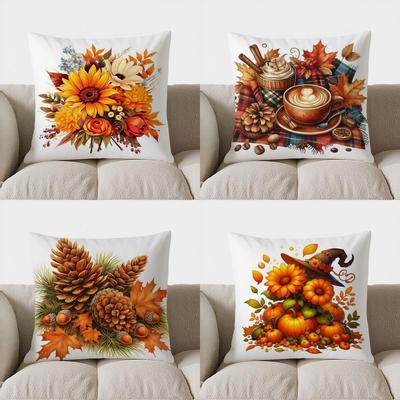 Home Decor Autumn Flowers & Berries Decorative Throw Pillow Pattern Cushion Cover Suitable for Sofa Bedroom Car Pillow Cover