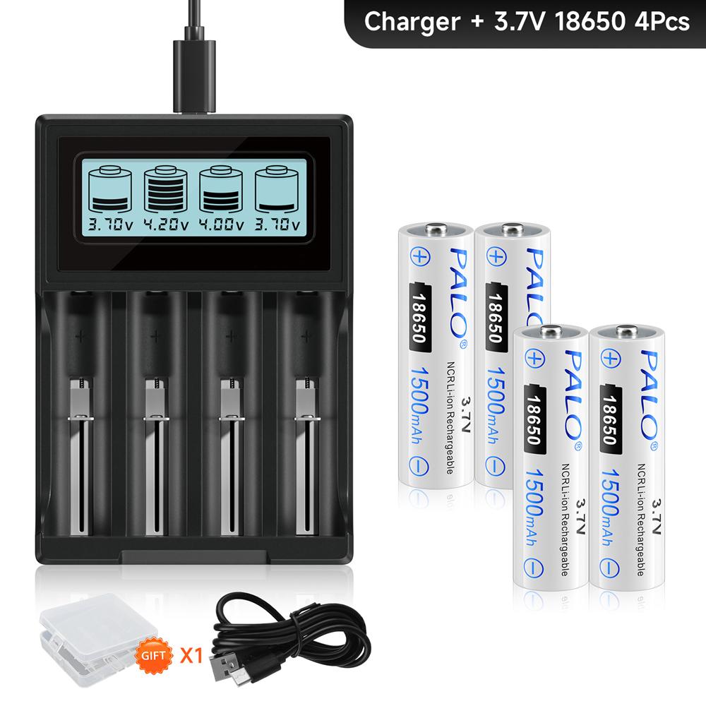 

PALO 3,7 В 18650 1500 мАч аккумулятор игрушечный аккумулятор с пультом дистанционного управления с ЖК-дисплеем Smart для 18650 26650 18500 14500 16340 14500 3,7 В зарядное устройство для литиевой батареи 4pcs batteries+Charger