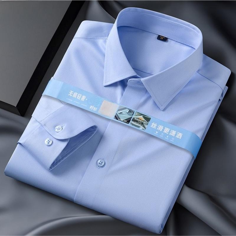 Non-Iron 8XL 7XL High-end Anti-wrinkle Modal Men's Shirt Casual Long Sleeve Slim Fit Office Blue White Shirts Men Long Sleeve