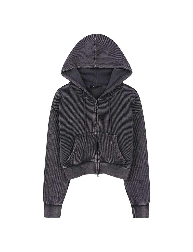 BUCKAROO Women'S Dyed Waffle Zip-Up Hoodie Charcoal Gray