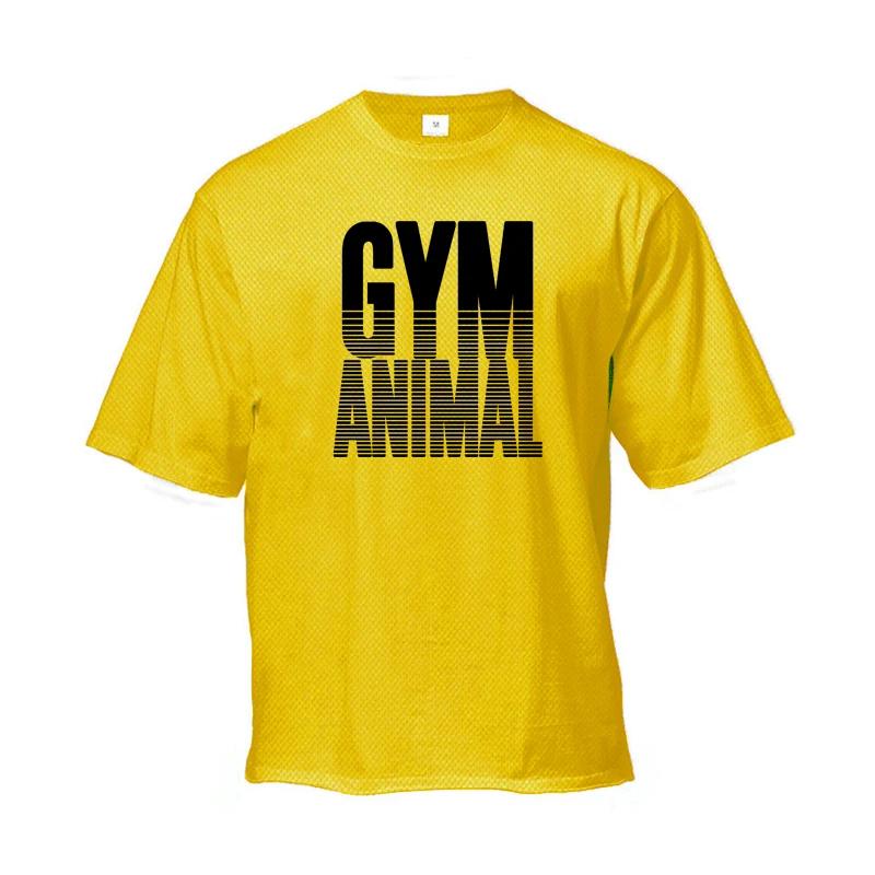 

Muscleguys Спортивные футболки с принтом животных для мужчин, оверсайз, со спущенными плечами, с рукавом до локтя, летняя, быстросохнущая сетчатая одежда, фитнес, свободная футболка XL жёлтый