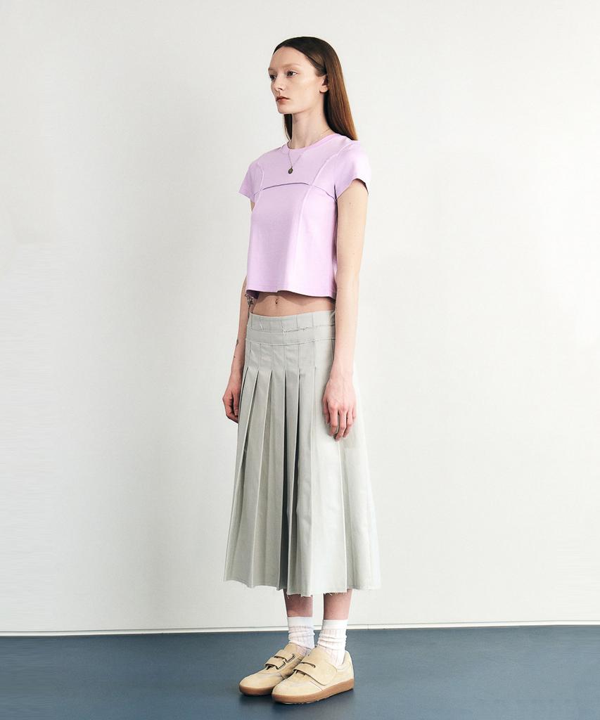Sillot Low-Cut Cotton Nylon Pleated Long Skirt (Pale Grey)