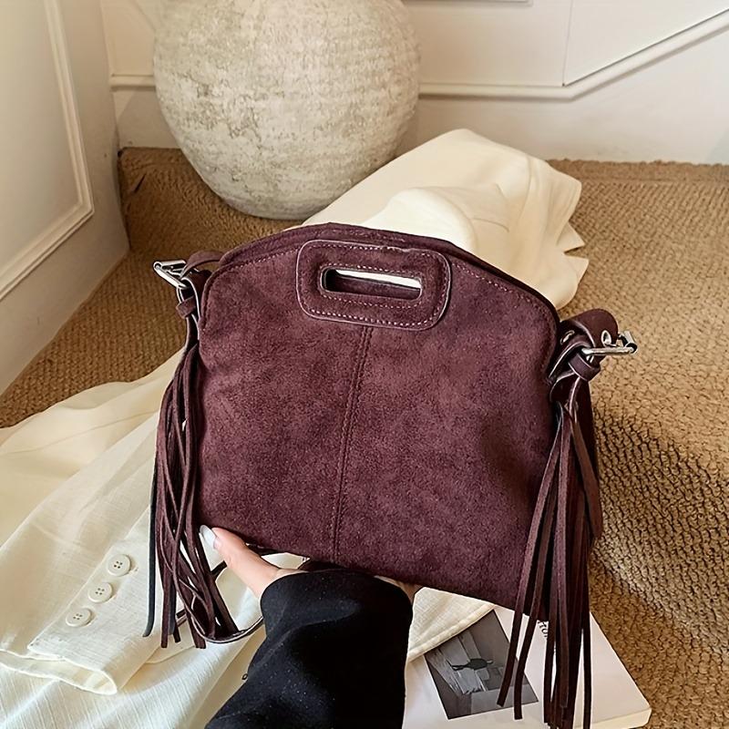 

Women s retro shoulder messenger bag fringed bag кавовий