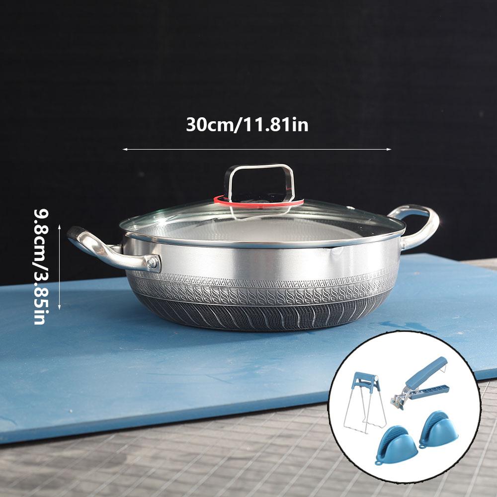 

5PCS double-sided honeycomb pan with double ears, equipped with bowl extractor, disc clamp, and pot ear hand clamp срібний